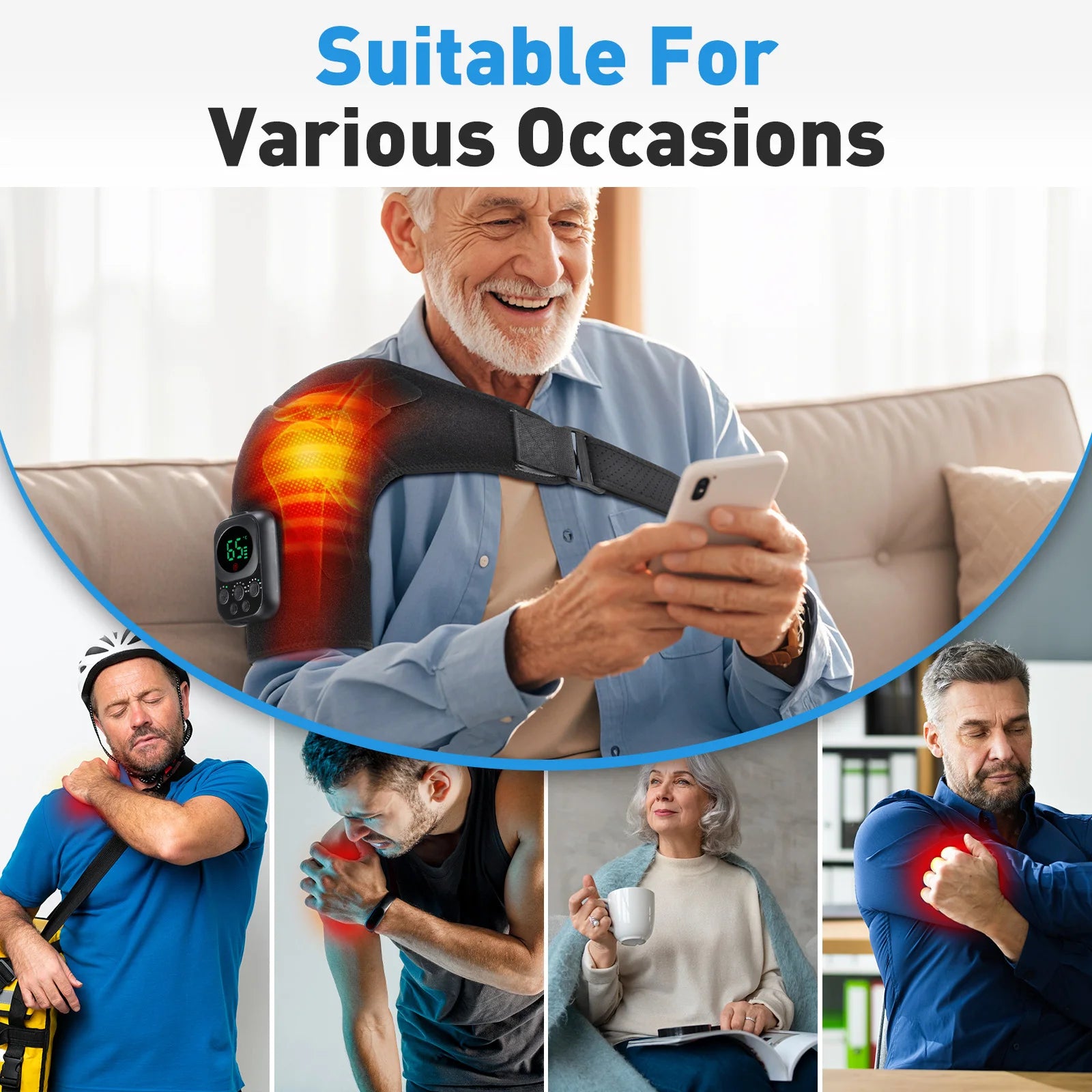 Shoulder pain relief brace - heat and massage modes